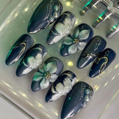 Midnight Bloom 3D Floral Press-On Nails
