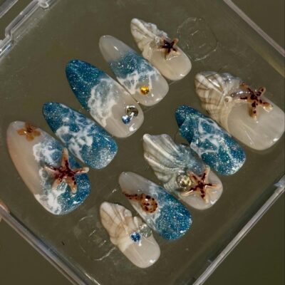 Ocean Wave Seashell Press-On Nails