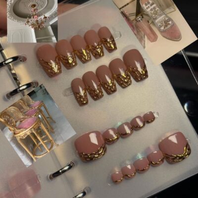 Luxury Chocolate Marble Gold Press-On Nails